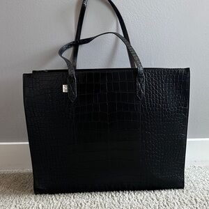BEIS Black Croc-Embossed Tote Bag